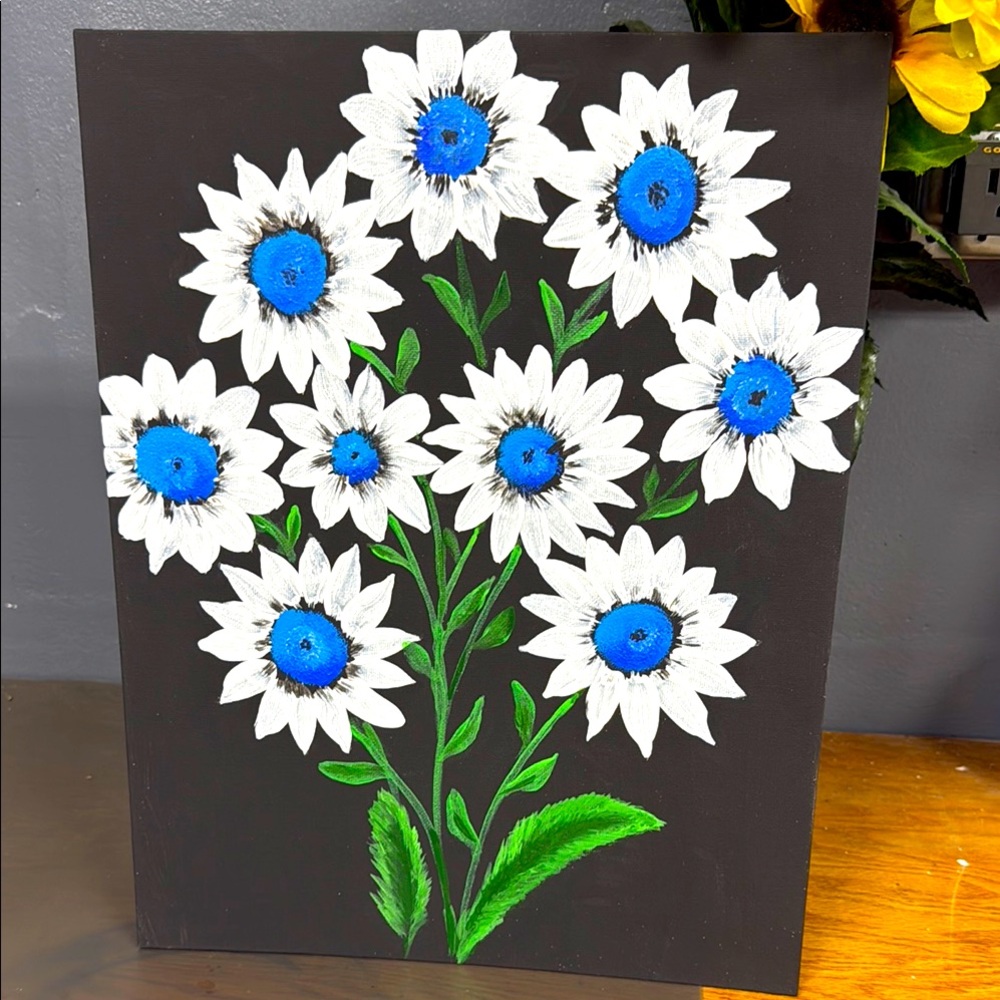 Floral Art Painting with Blue and White Flowers